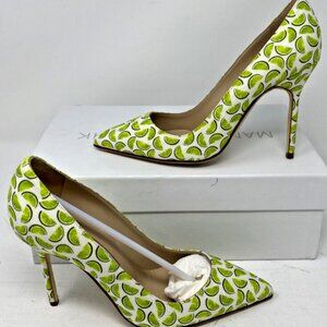 Manolo Blahnik BB 105 Pointy Toe Pump White Green Linen Limes Size 36 EU US 6